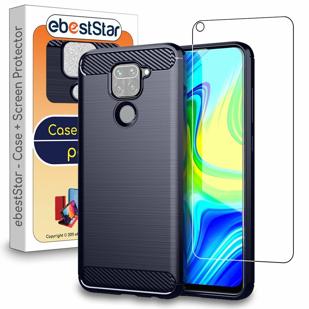 Protection Redmi Note 9 Housse Silicone Carbone avec Vitre de Protection Écran