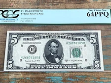 $5 1950C 1964-H HB Block St Louis FRN PCGS 64PPQ 2 of 2 Consecutive