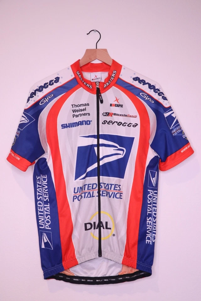 Camiseta deportiva del equipo de ciclismo profesional USPS - Hincapie para hombre grande (L) - Hecha en Italia / Rara Foto 3 de 4