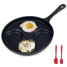 4-Cup Cast Iron Fried Egg Pan 9.5â€ Pancake Pan Burger Omelet Cooker Griddle E