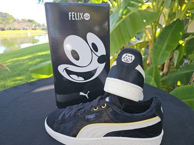 Mens size 7 Puma Suede X Felix The Cat Sneaker Black White Yellow 398798-01