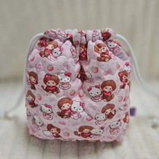 Hello Kitty Monchhichi Pink Quilted Pouch M Size