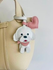 Cute Teddy Dog Bag Charm Pendant Handmade Real Leather Handbag Accessories Gift