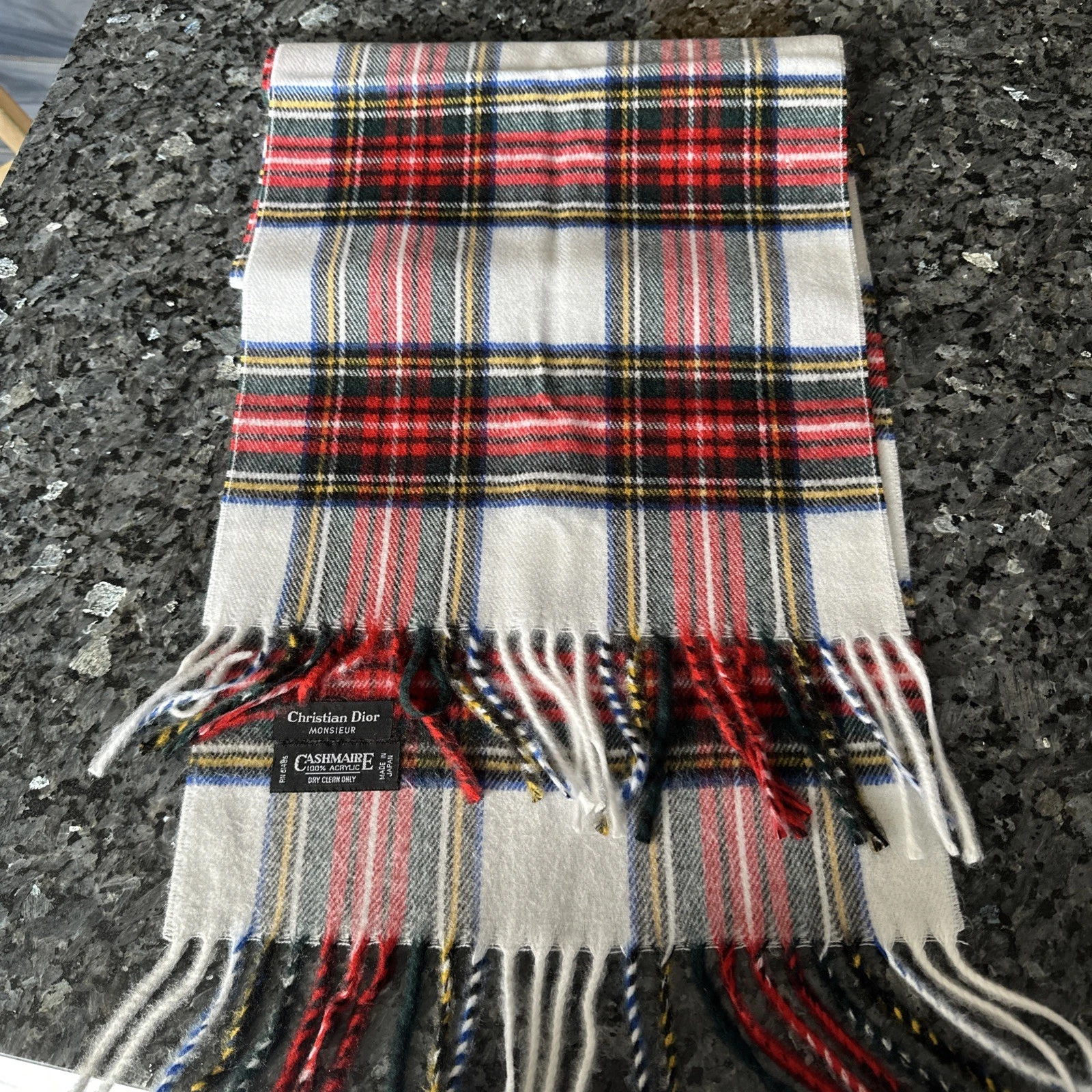 Foulard Christian Dior Cashmaire à carreaux mouchetés rouge noir