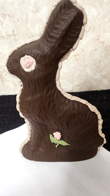 Chocolate Easter Bunny Rabbit Statue Flowers Ceramic Profile Hand Paint Figure