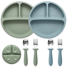 Eascrozn Baby Feeding Set, 2 Pack Silicone Divided Suction Plates for Baby, 2 Pa
