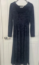 Vtg Womens Dark Navy Blue M Velvet Maxi Dress Renaissance Festival Holiday Goth