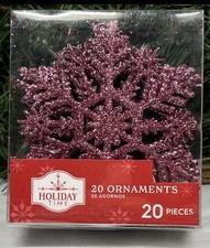 New 20 Pc Holiday Pink Sparkle Glitter Snowflake Ornaments.
