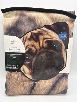 Mainstays Shaped Beach Towel Pug Design 54'' x 310.5'' Soft Absorbent Quick Dry Mi