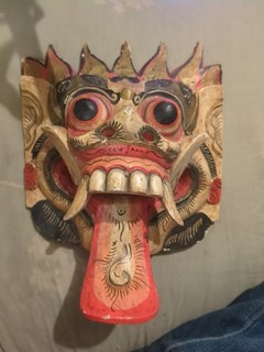 Vintage Antique Balinese Wall Mask Demon Hand Carved And Painted