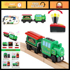Battery Operated Electric Train Set for Wooden Tracks, Remote Control Locomotive