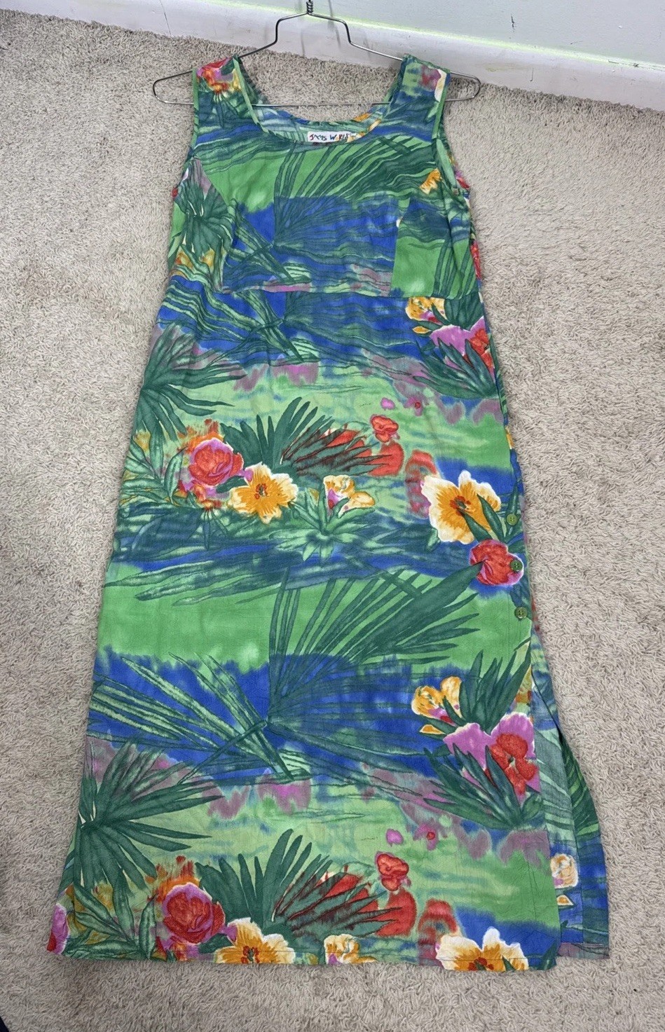 VTG Jams World Sleeveless Midi Floral Pocket Dress Whimsical Colorful Size M