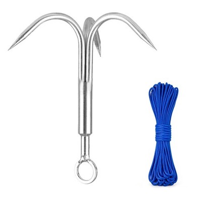 Yiliaw Gaff Hook, Grappling Hook with Rope, 50FT Nylon Rope, Stainless Steel 3-C
