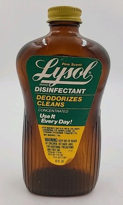 Vintage Lysol Amber Brown Glass Bottle Pine Scent Disinfectant 12 oz Empty 