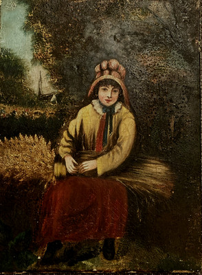 Ölgemälde auf Leinwand sitzende Frau ''The Gleaner'' 19. Jahrhundert