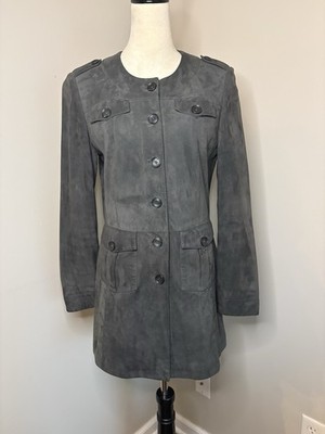 Basler Black Label Goat Leather Jacket Suede Gray Button Up Pockets Lined Sz 36