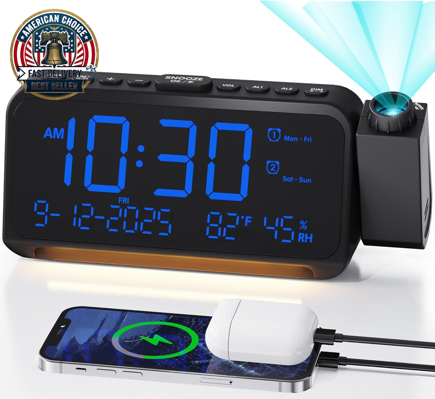 Projection Alarm Clock for Bedroom Ceiling, 118 Db Super Loud for Heavy Sleepers