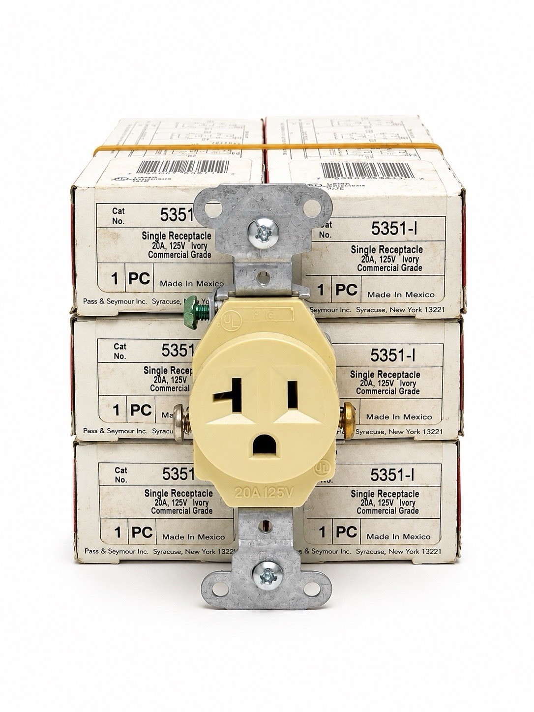 Pass & Seymour 5351-I Ivory Single Recpetacle 20A 125V  (Lot Of 6)