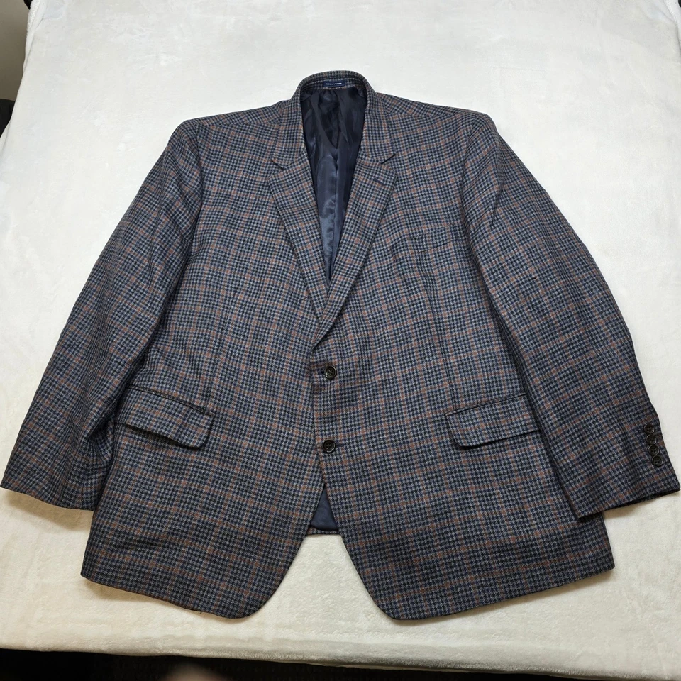 Abrigo deportivo de lana merino Stafford para hombre 54R 54 grande alto a cuadros azul gris calce clásico Foto 2 de 4