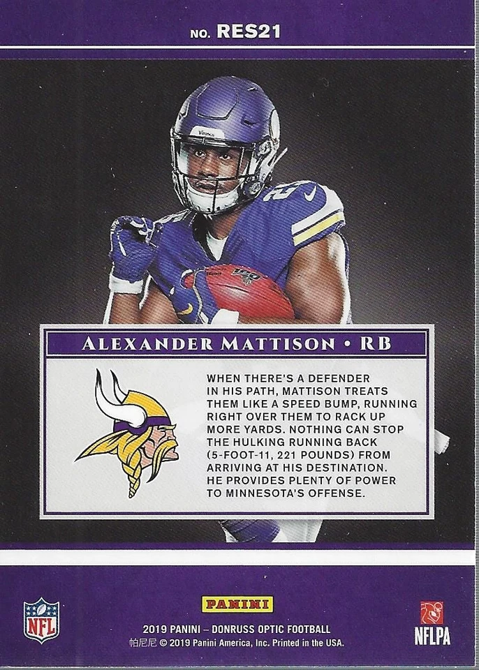 2019 Donruss Optic Rookie Elite Series #21 Alexander Mattison - FB - Image 2 of 2