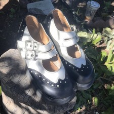 1990 - Dr. Martens - Mary Janes - Black and White - Leather - Buckle Straps