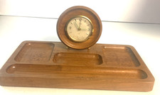 MCM Wood Dresser/Desk Valet Tray Mail Organizer W/illuminating Elgin Clock