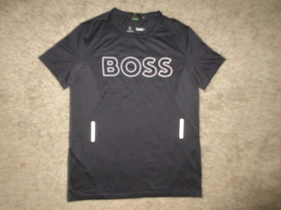 BOSS IONIC + REFLECTIVE EFFECT T-SHIRT MEN LARGE SLIM FIT STRETCH BLACK CREW S/S