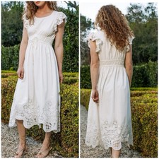 Cleobella Allegra midi dress S Small Ivory White Embroidered Lace Poplin
