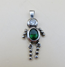 Sterling Silver 925 Birthstone Baby Kid Pendant May Green Boy 1.25" Charm 1180