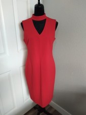 Calvin Klein Size 10 Sleeveless Red Dress With Choker