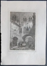 Stampa antica padova acciaio 1856 lombardia lloyd austriaco veduta palazzo ducal