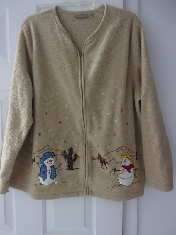 Ladies Size 1X Croft & Barrow COWBOY SNOWMEN Tan FLEECE Zip Front Jacket