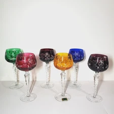 Lot of 6 Lausitzer LA15 Cut to Clear Hock Wine Glasses Multicolor 8" Germany
