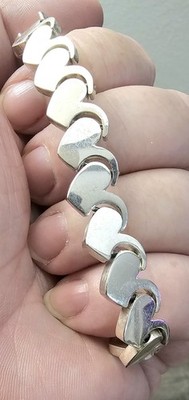 Schweres Vintage 925 Sterling Silber Herz Armband 31,3g 7'' Modernist Nachlass Schmuck