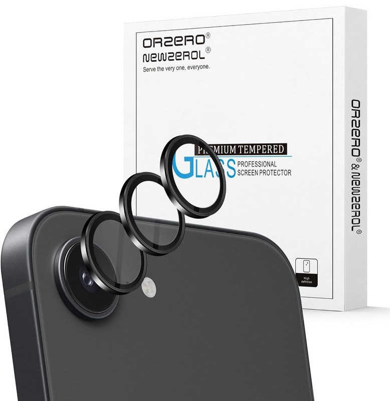 (3 Pack) Camera Lens Protector Compatible for iPhone 16e, Black, Metal Ring