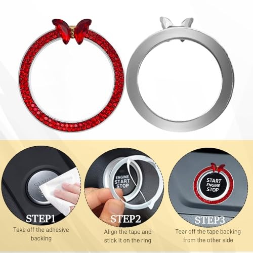 2PCS Bling Car Engine Start Stop Decoration Ring, Push to Start Button Red+Red - Picture 7 of 8