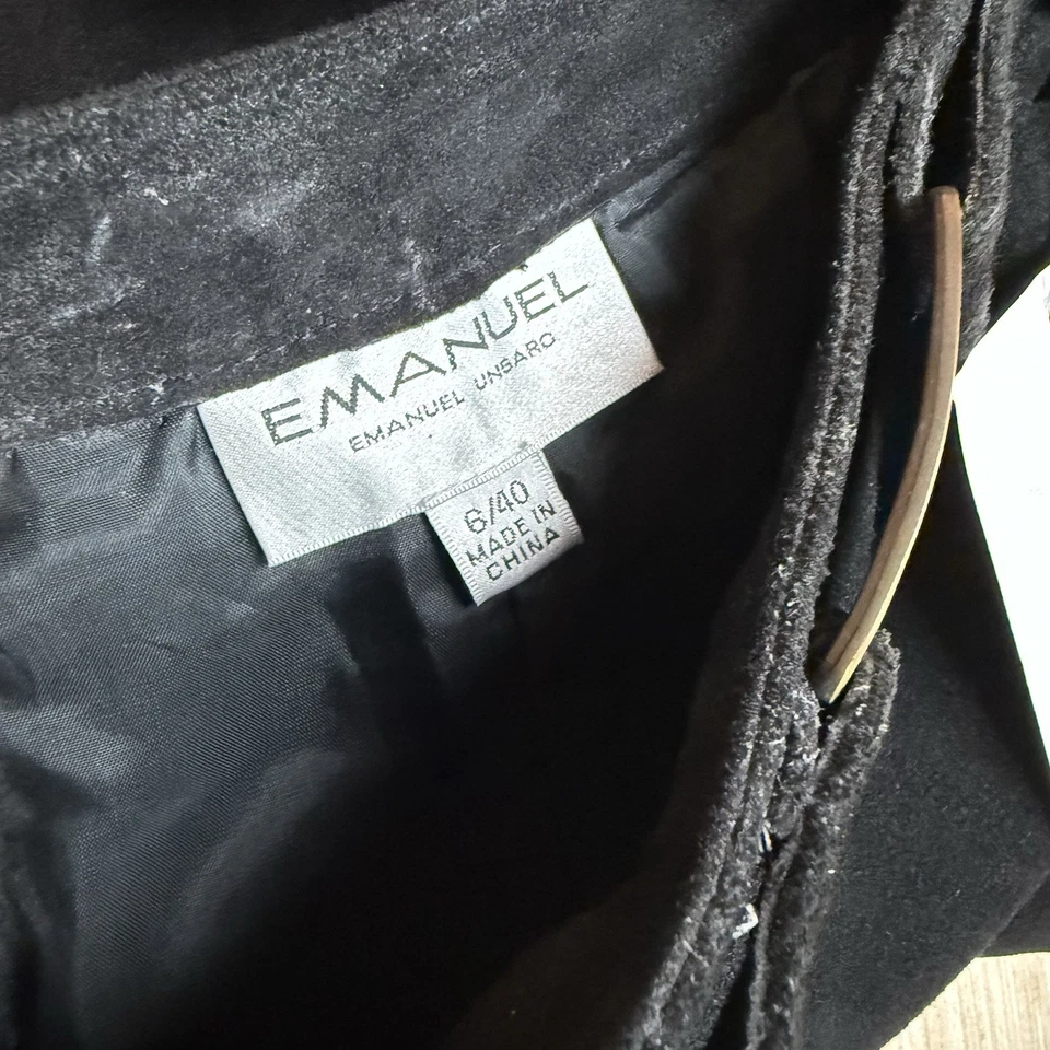 Pantalones de cuero de gamuza Emanuel Ungaro con cinturón dorado nuevos con etiquetas para mujer 6 40 negros 28x29 Foto 4 de 4