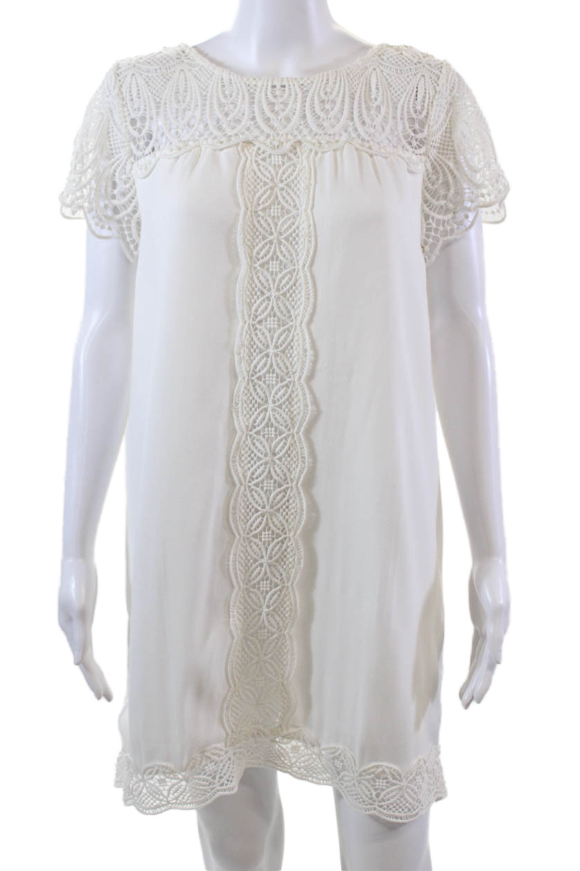 Joie Women's Round Neck Short Sleeeves Lace Trim Mini Shift Dress White Size SFree Shipping in US $100+ Orders | $6.95 Orders Below