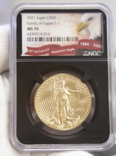 2021 US 1 oz Gold Eagle $50 NGC MS70 Ty 1 Family of Eagles Label