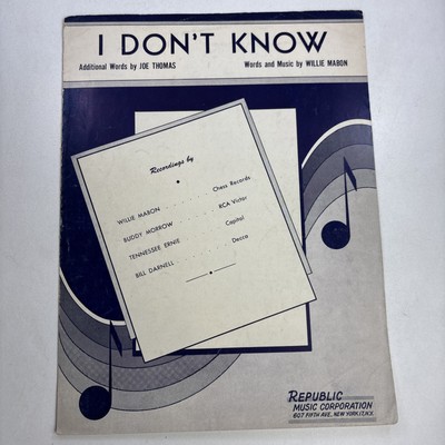 I DON T KNOW Sheet Music Willie Mabon 1953 Blues Music
