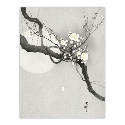 Pflaumenblüte und Vollmond Vintage Japan gerahmter Wandkunstdruck Koson