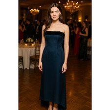 1940's Faux Fur Mermaid Gown Midnight Blue Cocktail, Event, wedding Dress 10 USA