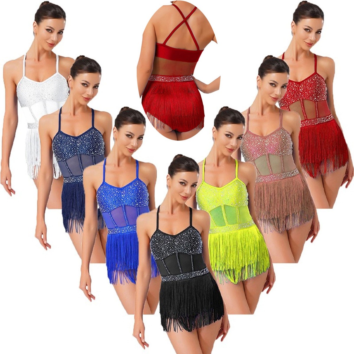 Costume Danse Ballroom Femme – Body Mini Robe Rumba – Justaucorps Scène Club