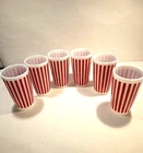 Vintage Hazel Atlas Platonite Milk Glass Tumblers Red White Candy Stripe Set 6