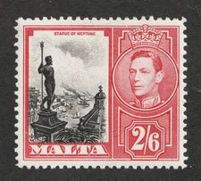 1938 Malta Sc# 203 - 2sh/6p, KGVI, Statue of Neptune. MH Cv$5.50