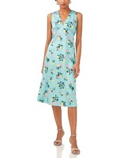 1.STATE Women's Deep V-Neck Floral-Print Midi Dress (Ocean Teal, 2)