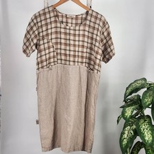 Liz & Jane Somewhat Funky 100% Linen Dress Lagenlook Artsy Gingham Country Sz S