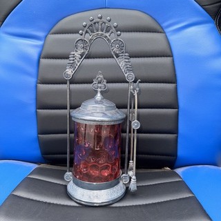 Antique Meriden Victorian Pickle Castor in Cranberry Thumbprint Quadruple Plated