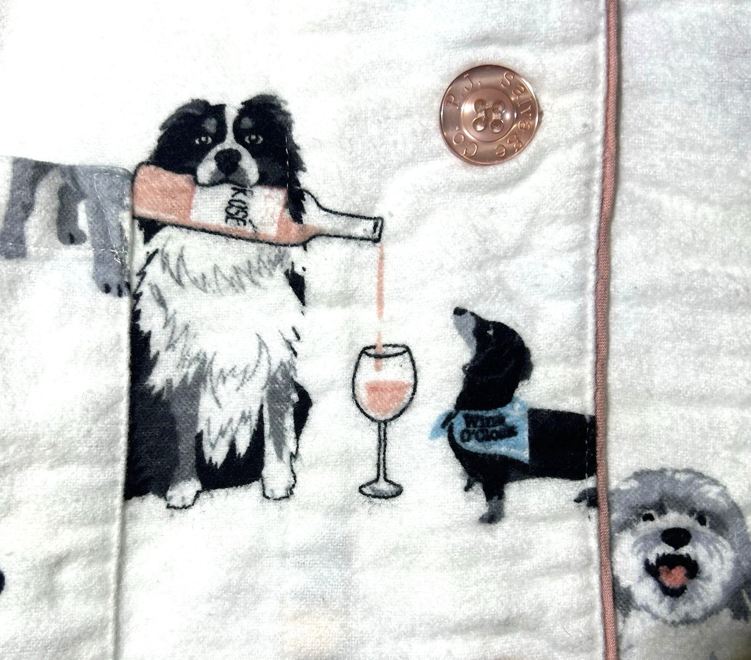 NWT PJ Salvage Womens M Dogs Drinking Cocktails Long Sleeve Flannel Pajama Top