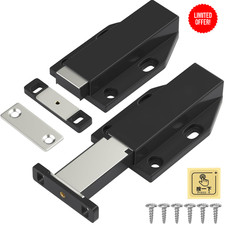 Heavy Duty Push Open Cabinet Latch 2 Pack Black Magnetic Spring Latch for Doors